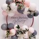 balloon hoop, dusty pink, white and grey balloons