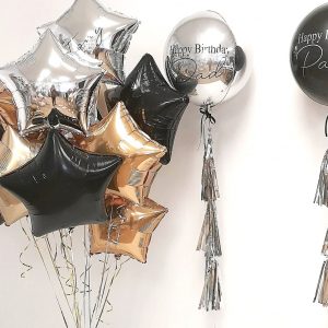 black gold and silver foil balloon bunch