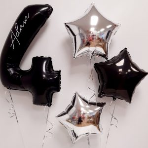 inflated black birthday balloon number package