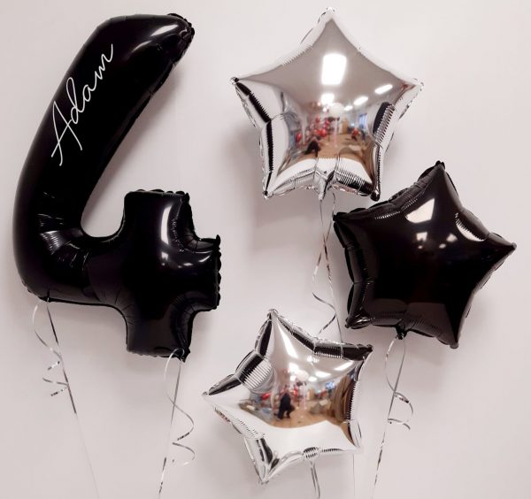 inflated black birthday balloon number package