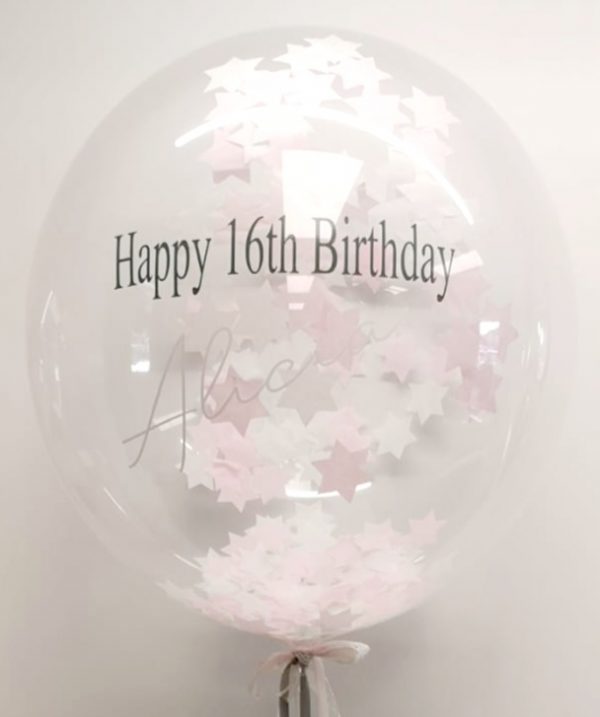 Personalised pink & white confetti bubble balloon