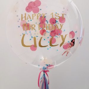 personalised bright pink & blue confetti bubble balloon moana pic