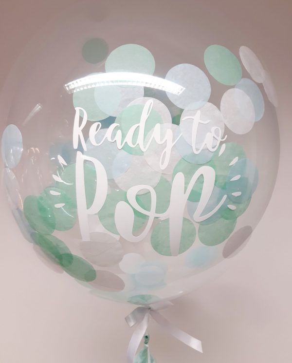 confetti bubble balloon pale blue, mint and white