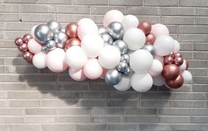 light pink, rose gold and silver balloon garland