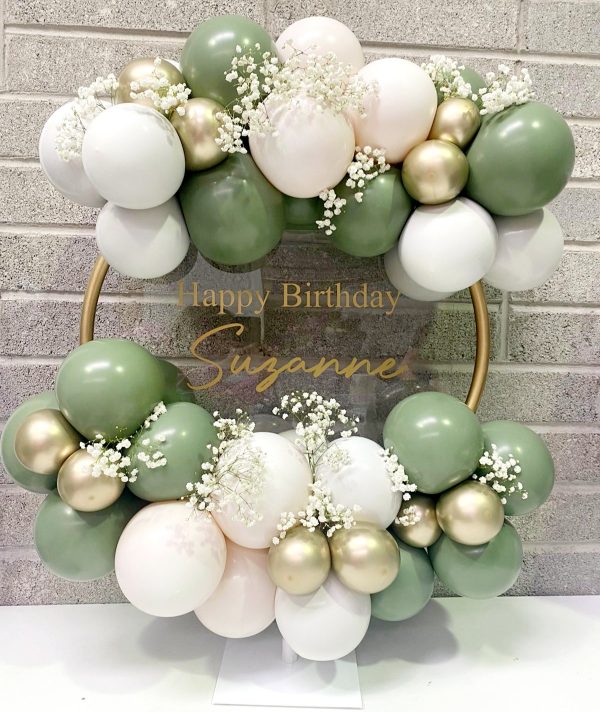 eucalyptus and gold balloon hoop personalised centre