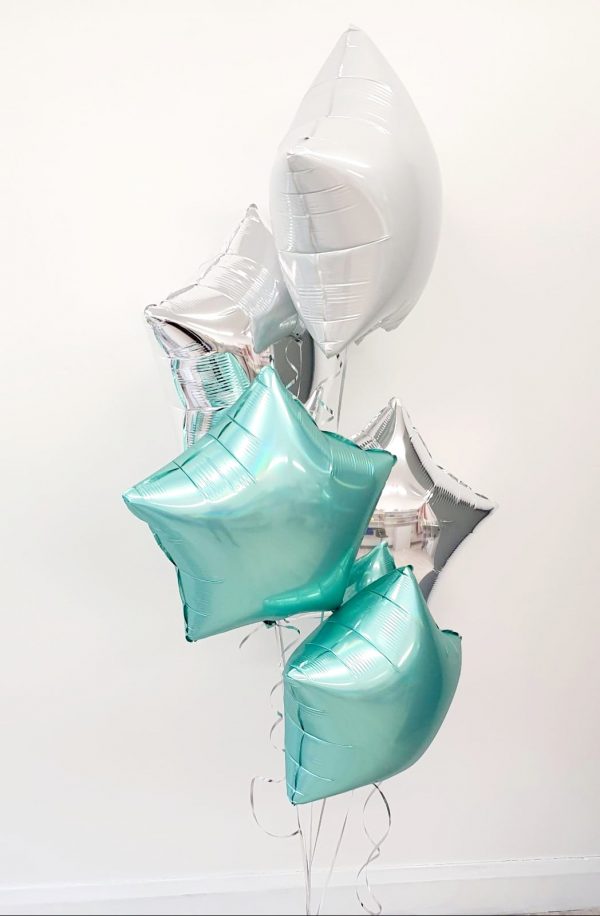 tiffany white and silver balloon bunch